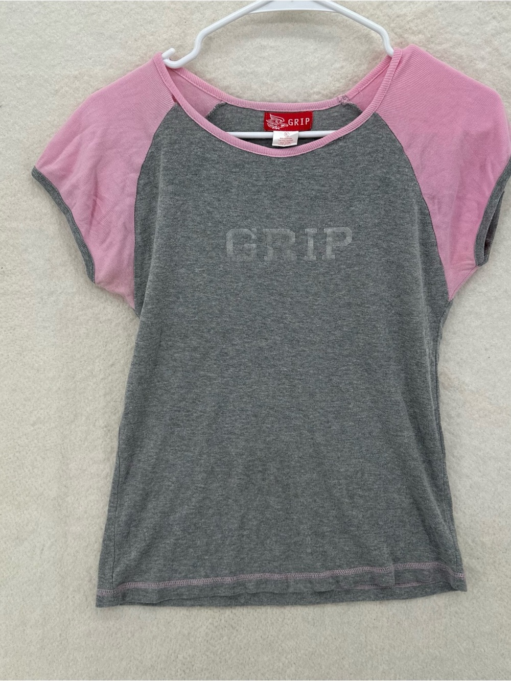 Y2K Grip Pink and Gray Raglan Baby Tee